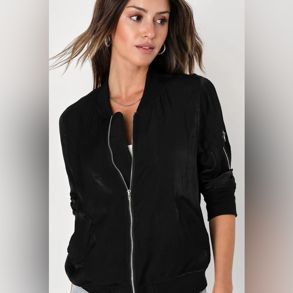 Lulus Tully Black Lightweight Bomber Jacket, Small